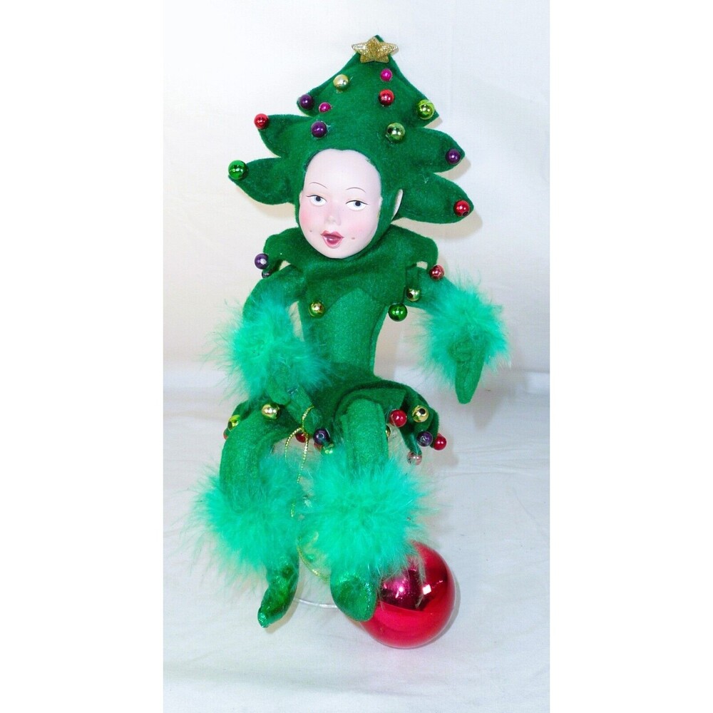 Pixie Elf Christmas Tree Porcelain Face Felt Body Shelf Sitter Poseable Unique